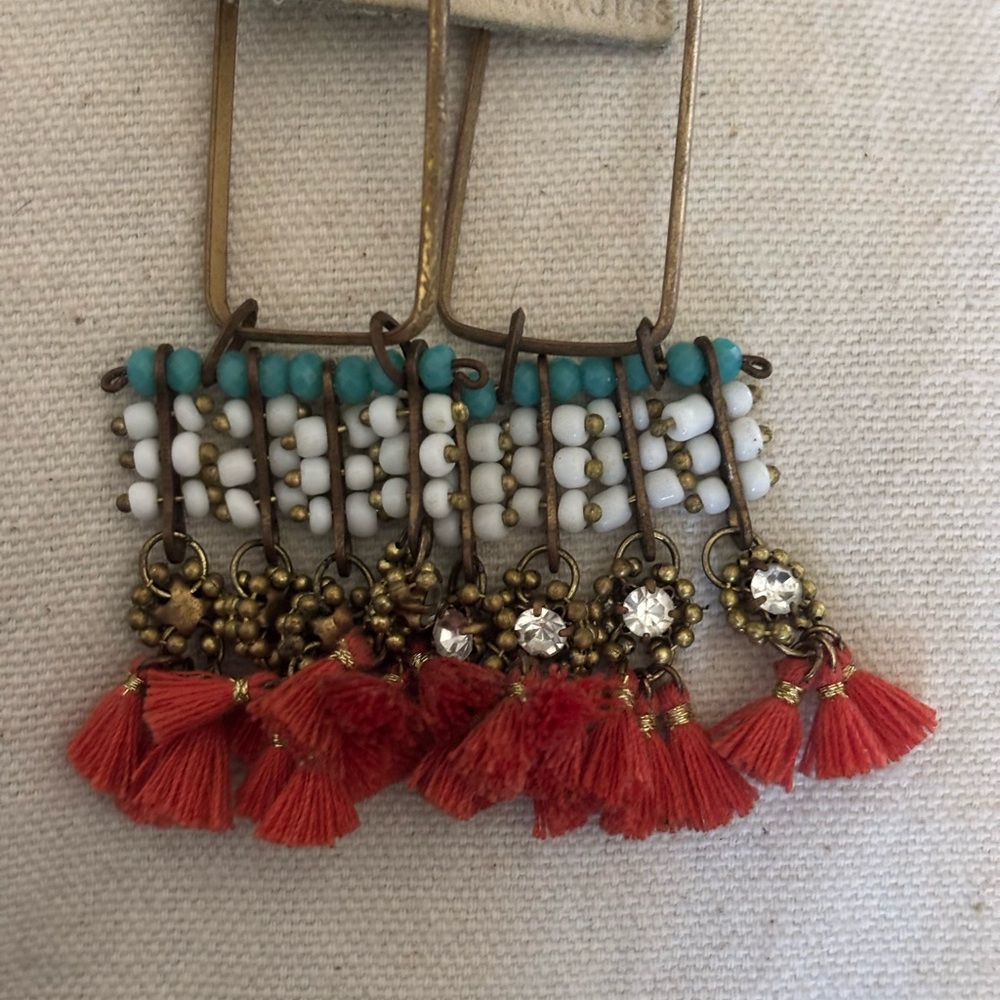Anthropologie Serafina Miranda Beaded Earrings Turquoise, Orange + White NWT